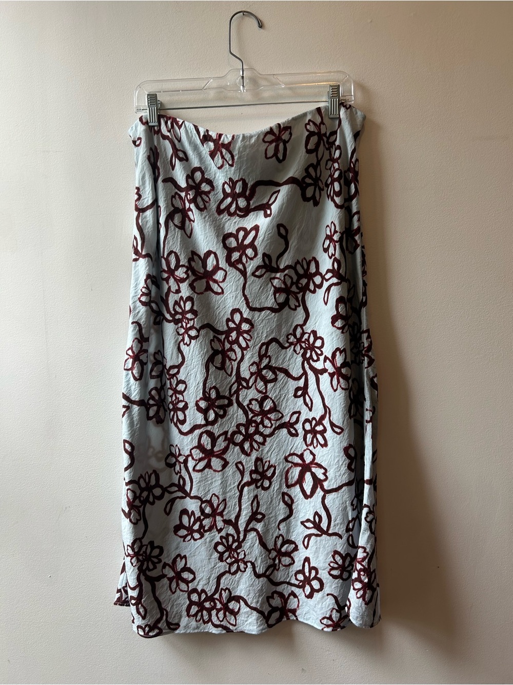 Madewell Light Blue Maxi Skirt with Burgundy Floral Print